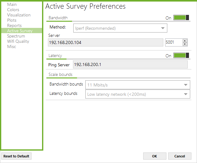 Acrylic WiFi Heatmaps active survey options