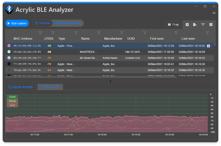 blueetooth LE scanner dark theme