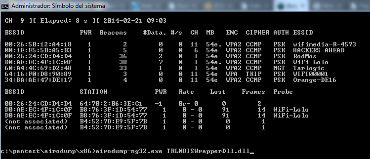 Soporte de airodump para windows (suite aircrack)