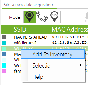 opción para inventariar dispositivo wireless