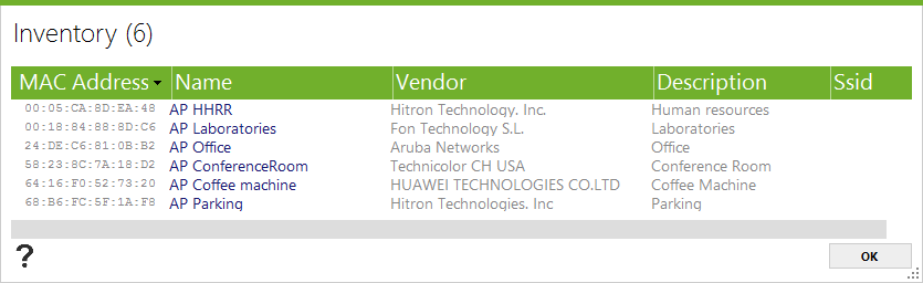 listado de Inventario de dispositivos WiFi