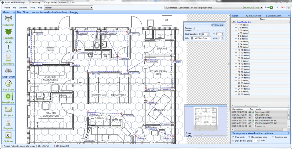 WiFi coverage grid on WLAN Site Survey 