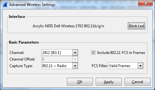 Выбор канала карты Wi-Fi NDIS в Wireshark для Windows