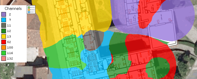 Karte zur Abdeckung des WLAN-Kanals und Überlappungen der Kanäle