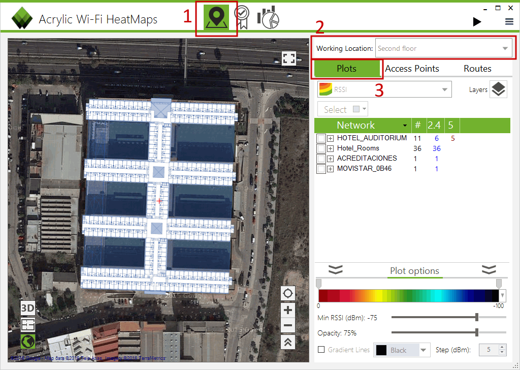 wifi site survey of a hotel with floor plan