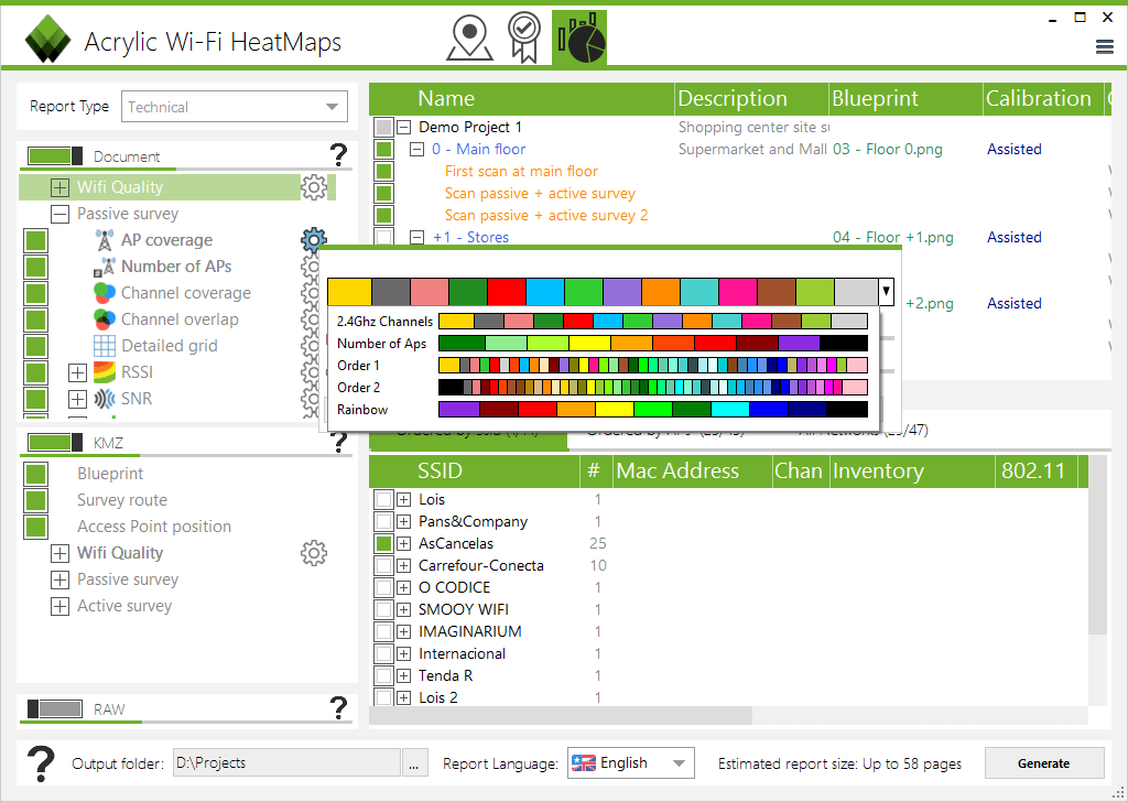 configurer les couleurs d'un rapport de couverture wifi