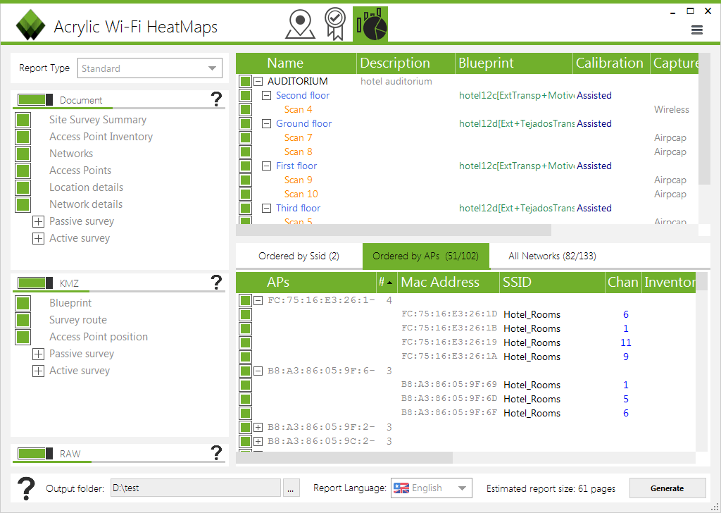 Rapports détaillés de couverture Wi-Fi