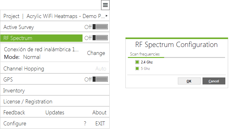 Wi-Fi spectrum analyzer frequency configuration