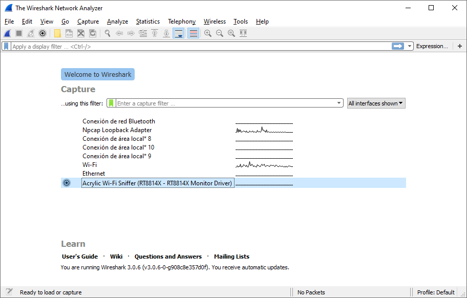 ¿Como capturar tráfico WiFi con Wireshark en Windows?